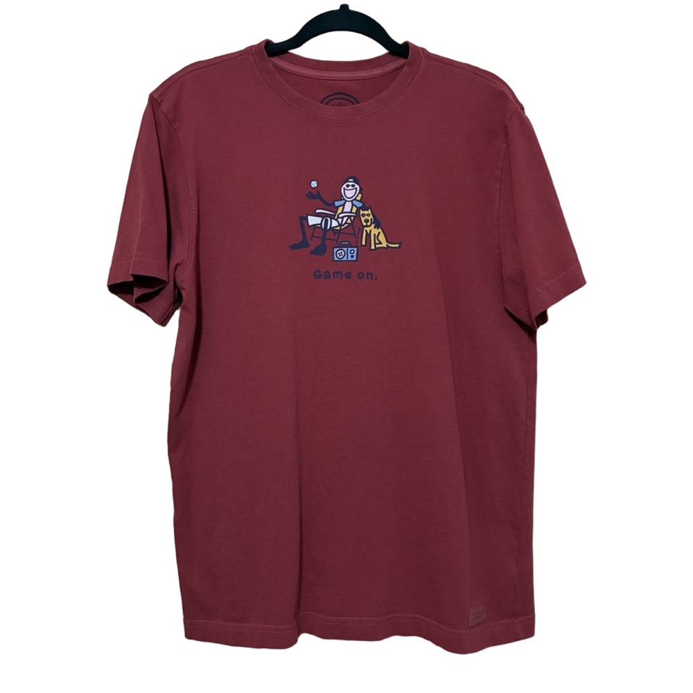 Life Is Good Game On Baseball Crusher Tee Men’s M Red Classic Fit Short Sleeve
